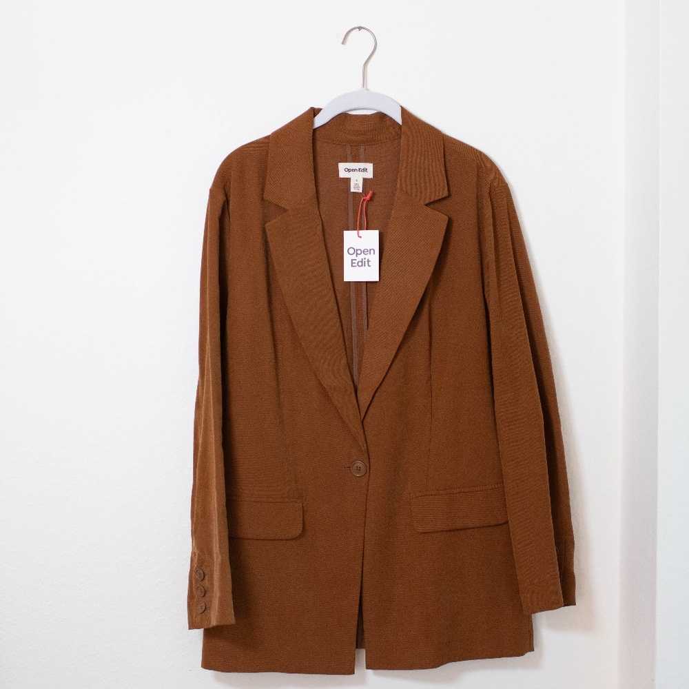 Open Edit Caramel Brown Unstructured Blazer